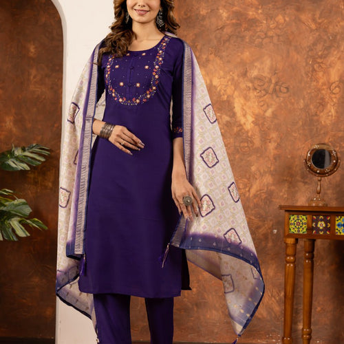 Purple Color Embroidery Thread Work Designer Salwar Suit