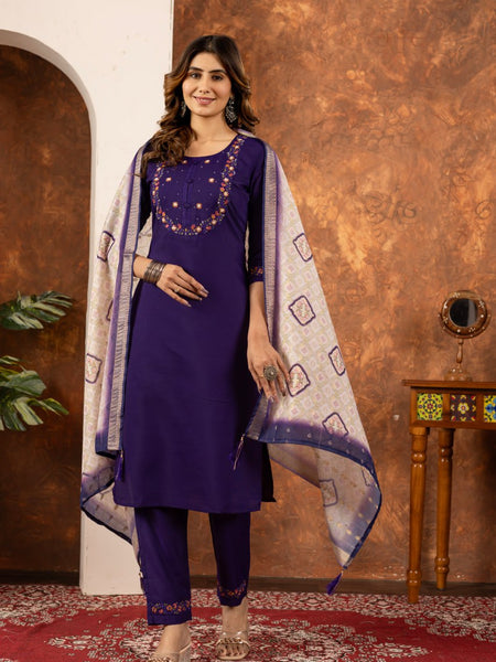 Purple Color Embroidery Thread Work Designer Salwar Suit