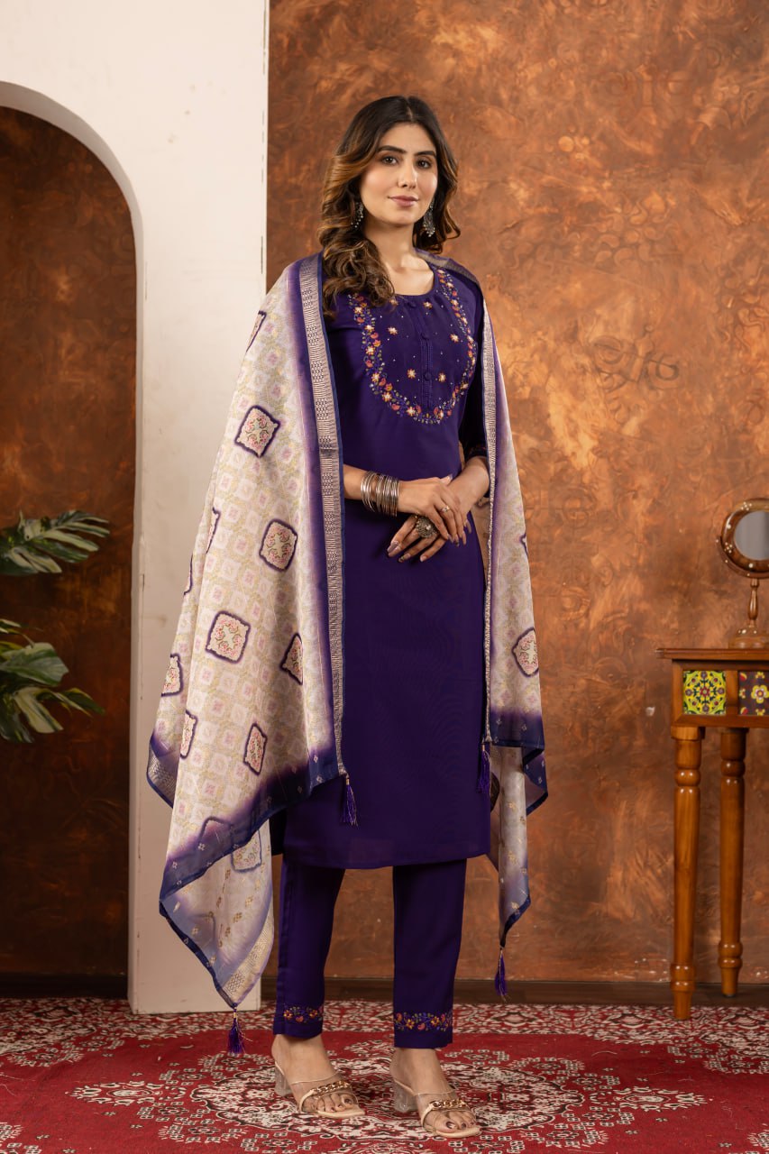 Purple Color Embroidery Thread Work Designer Salwar Suit