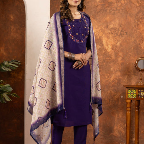 Purple Color Embroidery Thread Work Designer Salwar Suit