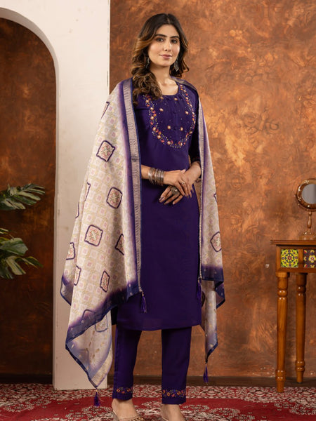 Purple Color Embroidery Thread Work Designer Salwar Suit