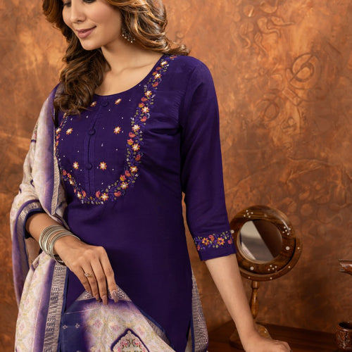 Purple Color Embroidery Thread Work Designer Salwar Suit