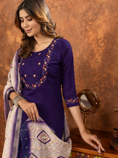 Purple Color Embroidery Thread Work Designer Salwar Suit