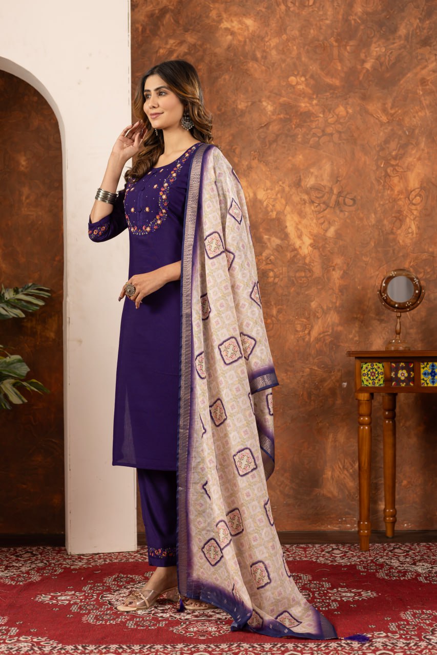 Purple Color Embroidery Thread Work Designer Salwar Suit