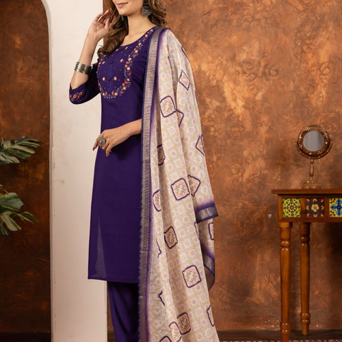 Purple Color Embroidery Thread Work Designer Salwar Suit