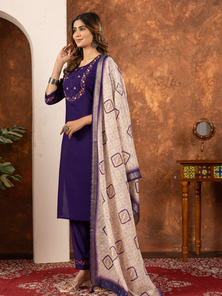 Purple Color Embroidery Thread Work Designer Salwar Suit