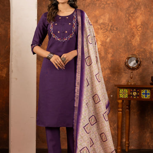 Wine Color Embroidery Thread Work Designer Salwar Suit