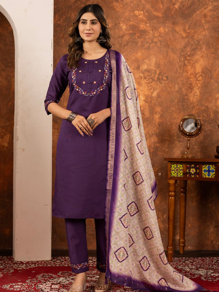 Wine Color Embroidery Thread Work Designer Salwar Suit