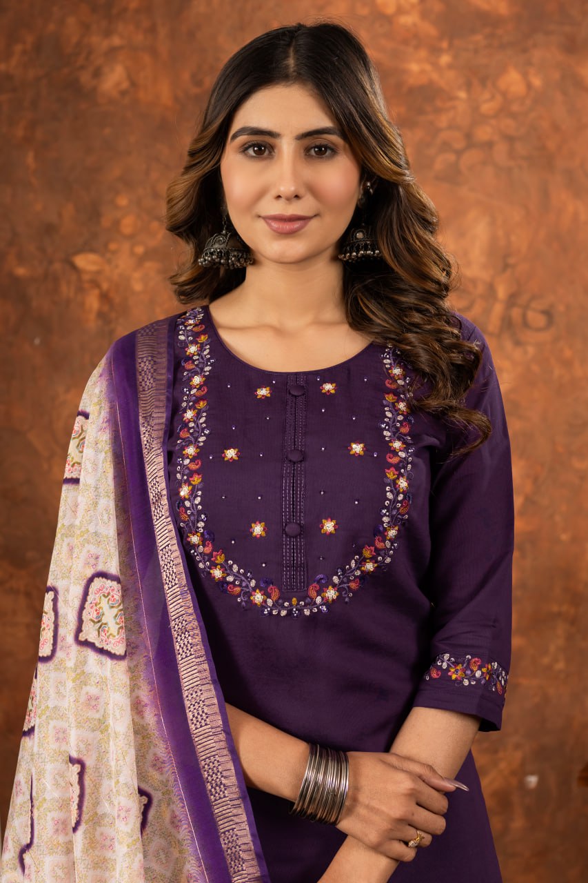 Wine Color Embroidery Thread Work Designer Salwar Suit