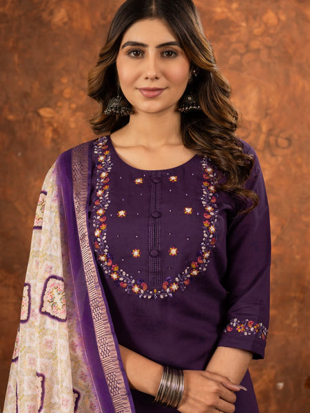 Wine Color Embroidery Thread Work Designer Salwar Suit