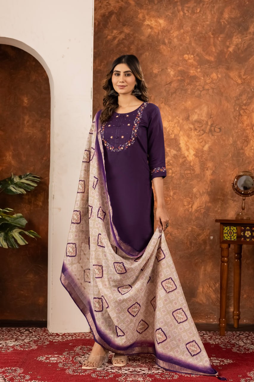 Wine Color Embroidery Thread Work Designer Salwar Suit