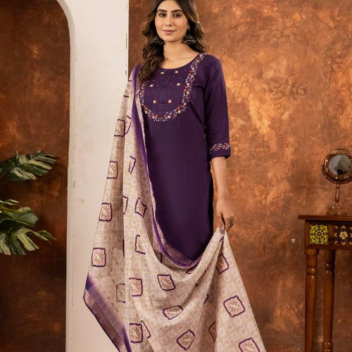 Wine Color Embroidery Thread Work Designer Salwar Suit