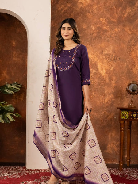Wine Color Embroidery Thread Work Designer Salwar Suit