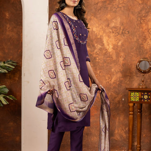Wine Color Embroidery Thread Work Designer Salwar Suit