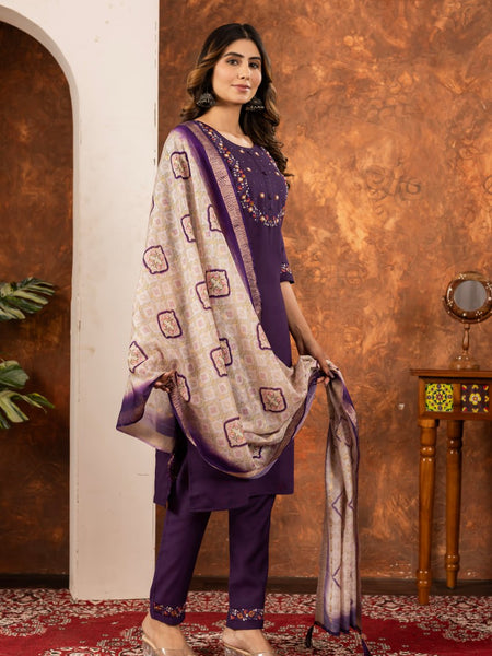 Wine Color Embroidery Thread Work Designer Salwar Suit