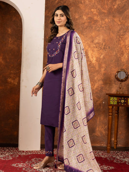 Wine Color Embroidery Thread Work Designer Salwar Suit