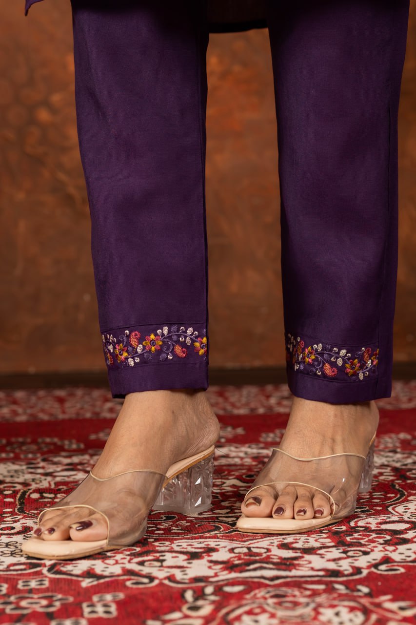 Wine Color Embroidery Thread Work Designer Salwar Suit