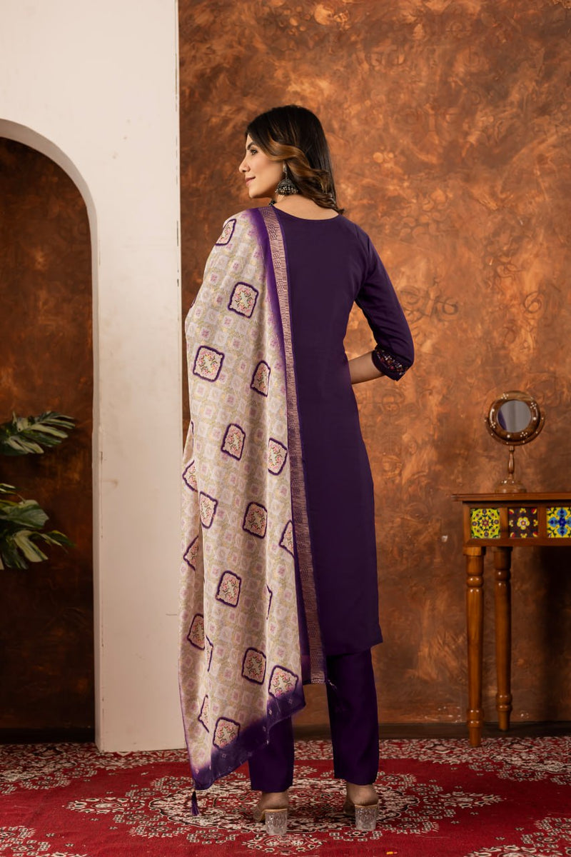 Wine Color Embroidery Thread Work Designer Salwar Suit