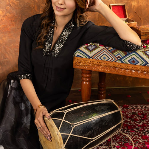 Black Color Embroidery Thread Work Designer Salwar Suit