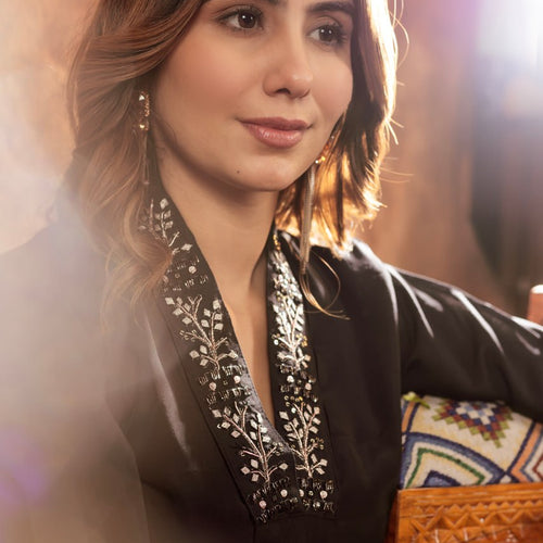 Black Color Embroidery Thread Work Designer Salwar Suit