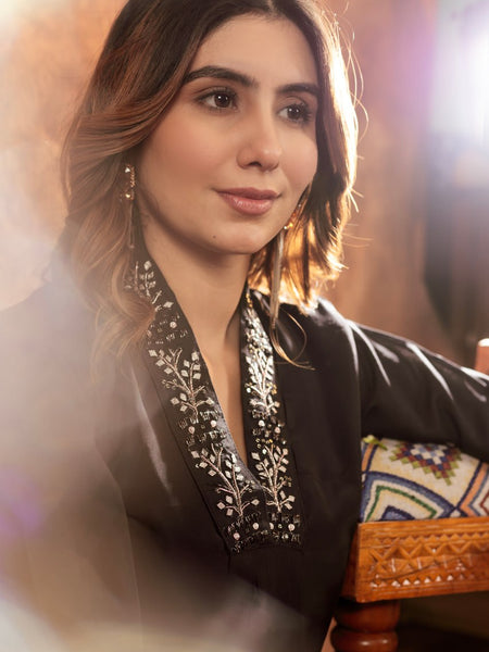 Black Color Embroidery Thread Work Designer Salwar Suit