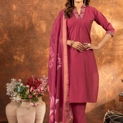 Pink Color Embroidery Thread Work Designer Salwar Suit