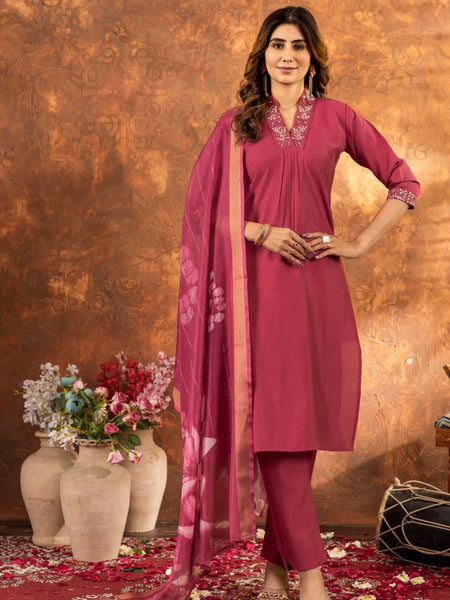 Pink Color Embroidery Thread Work Designer Salwar Suit