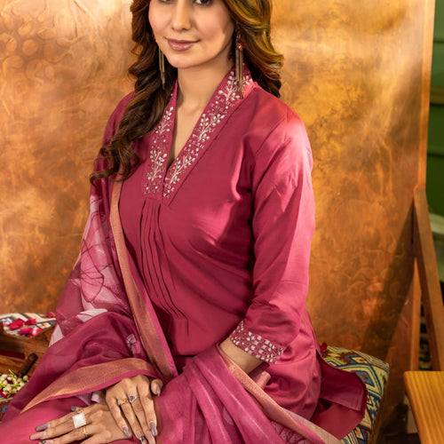 Pink Color Embroidery Thread Work Designer Salwar Suit
