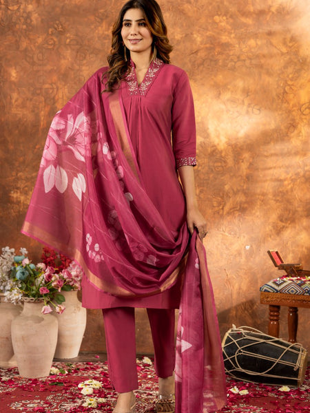 Pink Color Embroidery Thread Work Designer Salwar Suit