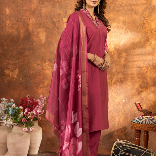 Pink Color Embroidery Thread Work Designer Salwar Suit