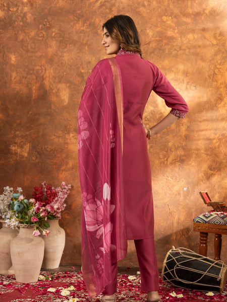 Pink Color Embroidery Thread Work Designer Salwar Suit