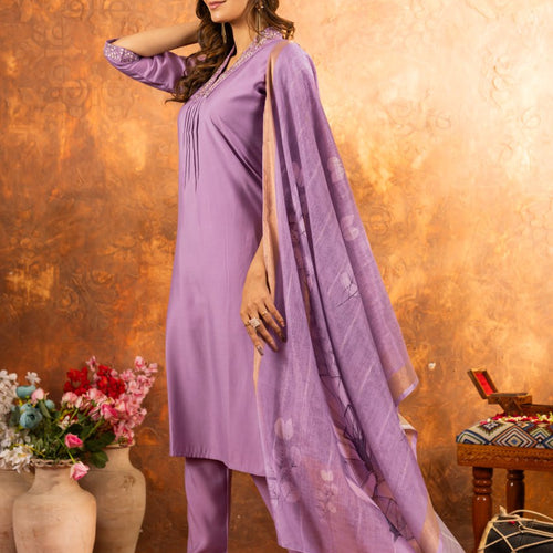 Lavender Color Embroidery Thread Work Designer Salwar Suit