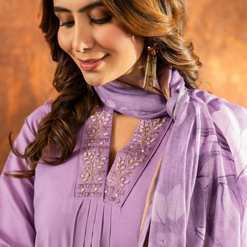 Lavender Color Embroidery Thread Work Designer Salwar Suit