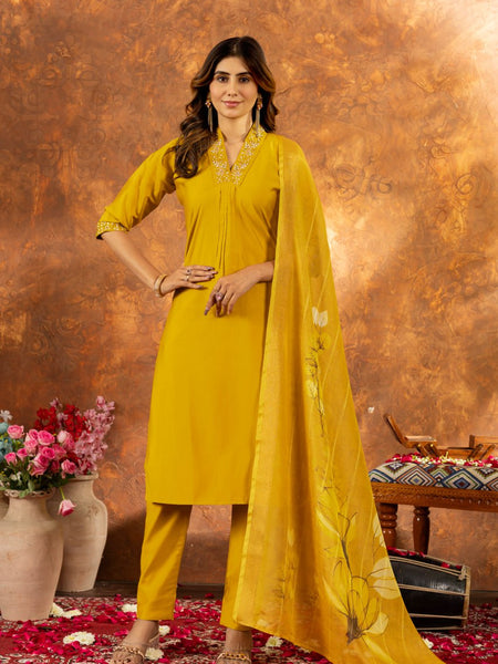 Yellow Color Embroidery Thread Work Designer Salwar Suit