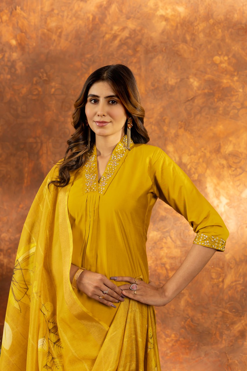 Yellow Color Embroidery Thread Work Designer Salwar Suit