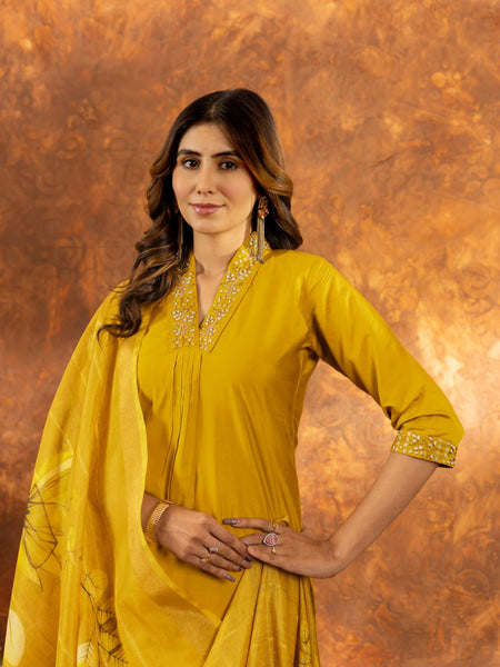 Yellow Color Embroidery Thread Work Designer Salwar Suit