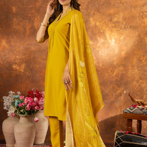 Yellow Color Embroidery Thread Work Designer Salwar Suit