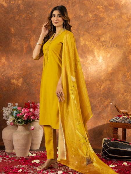 Yellow Color Embroidery Thread Work Designer Salwar Suit