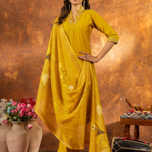 Yellow Color Embroidery Thread Work Designer Salwar Suit