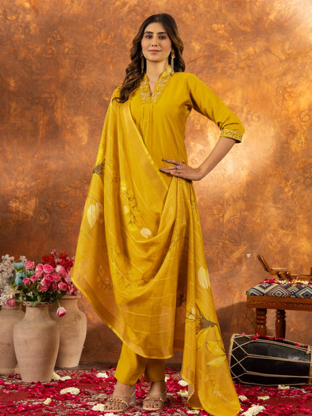 Yellow Color Embroidery Thread Work Designer Salwar Suit