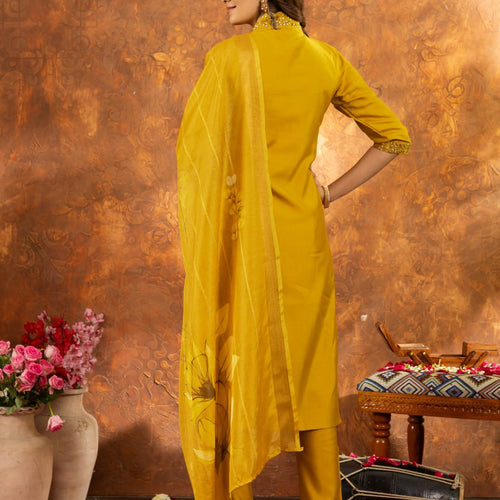 Yellow Color Embroidery Thread Work Designer Salwar Suit
