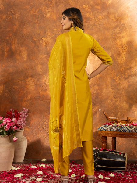Yellow Color Embroidery Thread Work Designer Salwar Suit