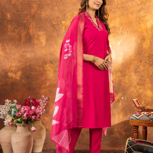 Pink Color Embroidery Thread Work Designer Salwar Suit