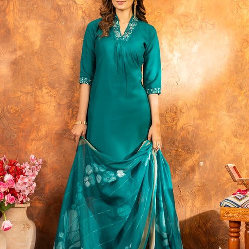 Rama Color Embroidery Thread Work Designer Salwar Suit