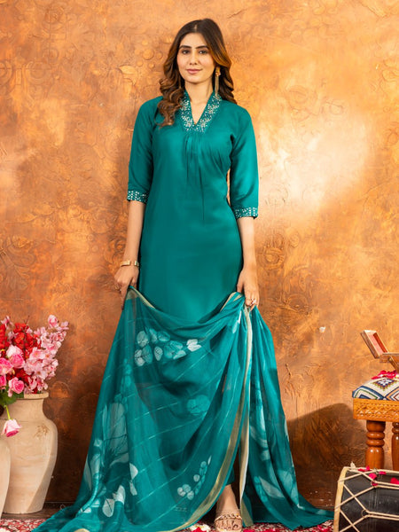 Rama Color Embroidery Thread Work Designer Salwar Suit