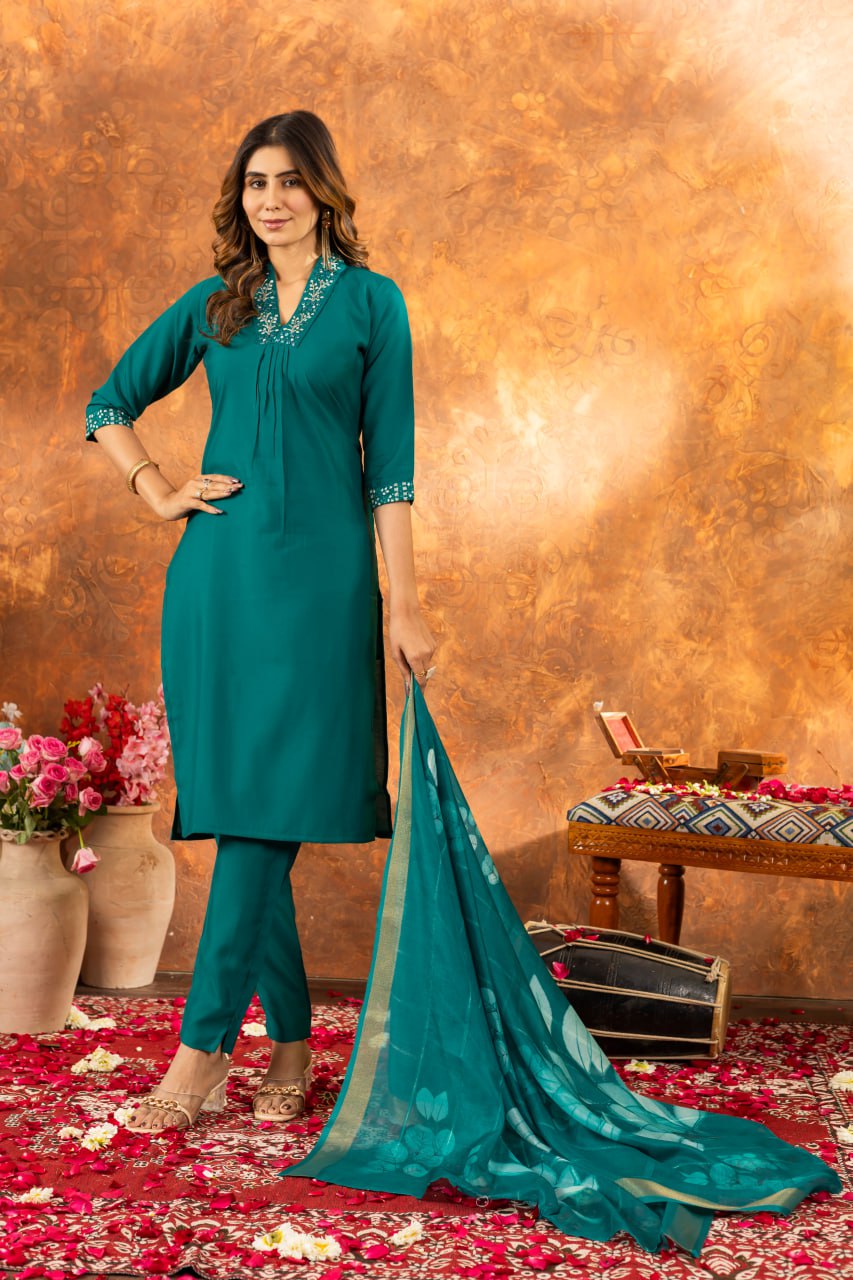 Rama Color Embroidery Thread Work Designer Salwar Suit