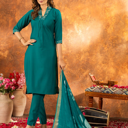 Rama Color Embroidery Thread Work Designer Salwar Suit