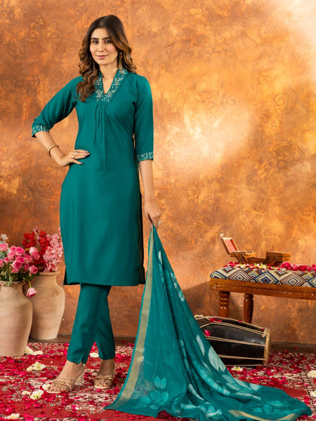 Rama Color Embroidery Thread Work Designer Salwar Suit