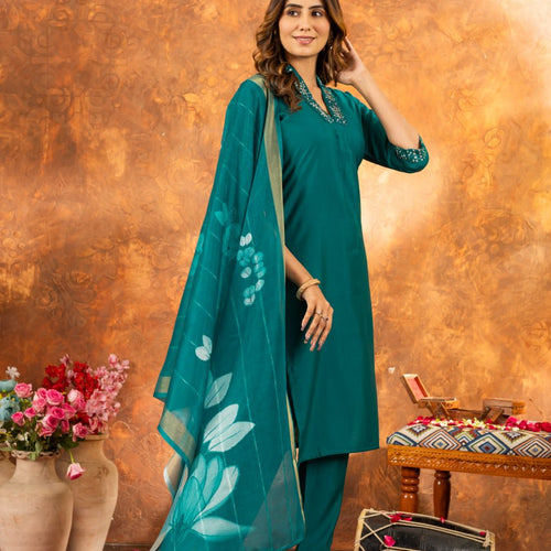 Rama Color Embroidery Thread Work Designer Salwar Suit