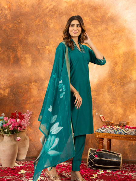 Rama Color Embroidery Thread Work Designer Salwar Suit